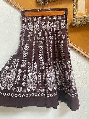 Women’s Brown African-Print Flowy Maxi Skirt, sz S